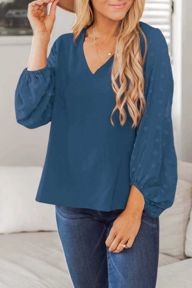 Casual Solid Split Joint V Neck Tops(6 Colors)