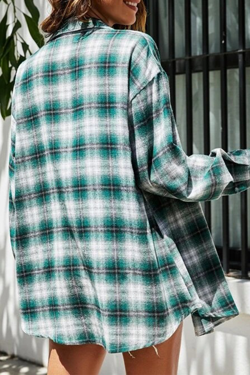 Casual Street Plaid Buckle Shirt Collar Blouses(13 Colors)