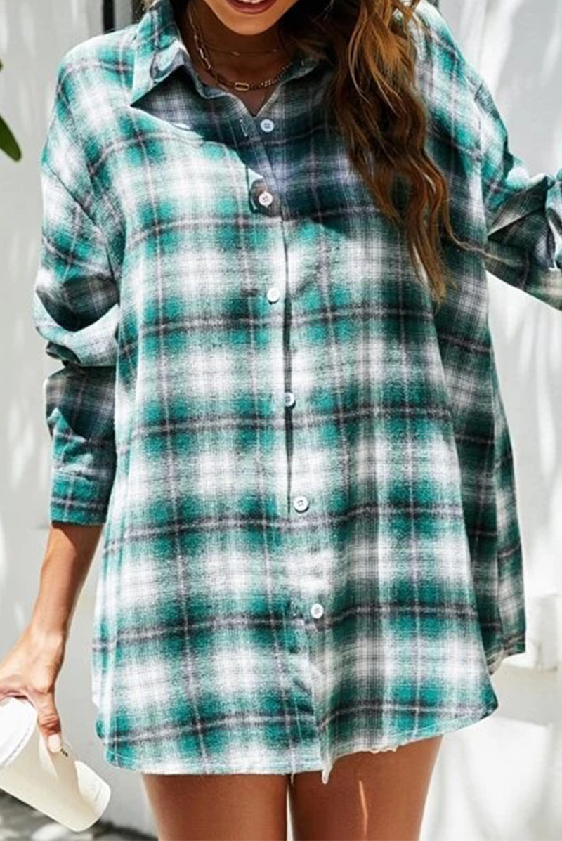 Casual Street Plaid Buckle Shirt Collar Blouses(13 Colors)