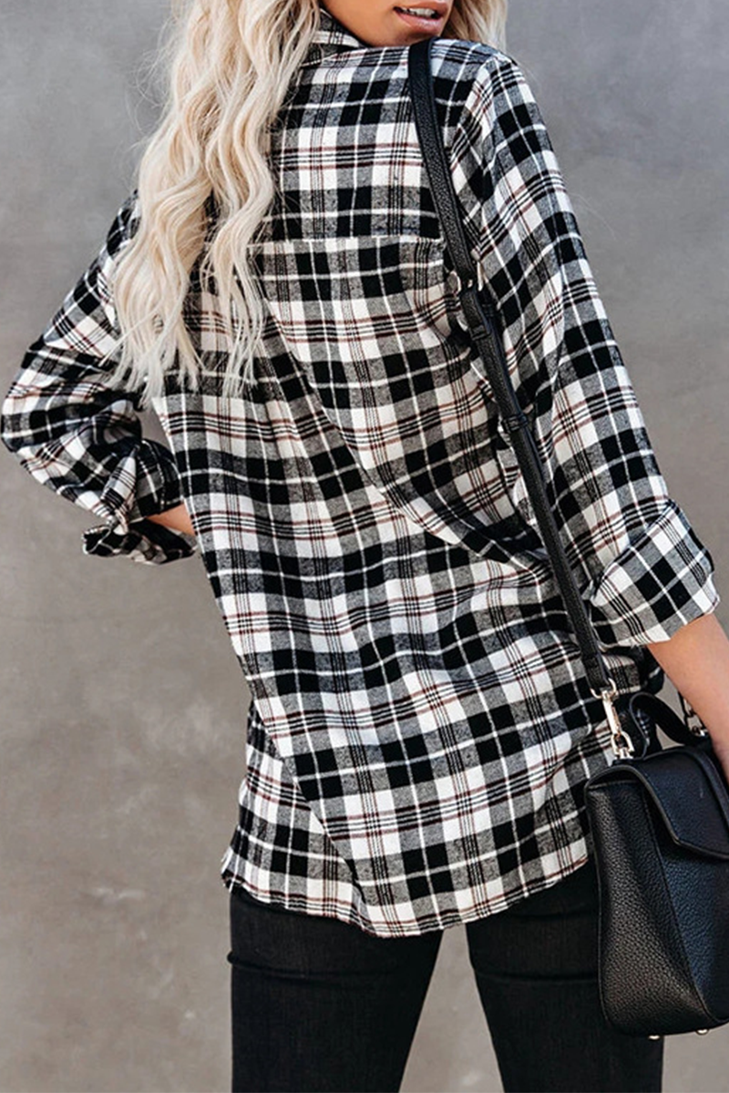 Casual Plaid Frenulum Cross Straps V Neck Tops