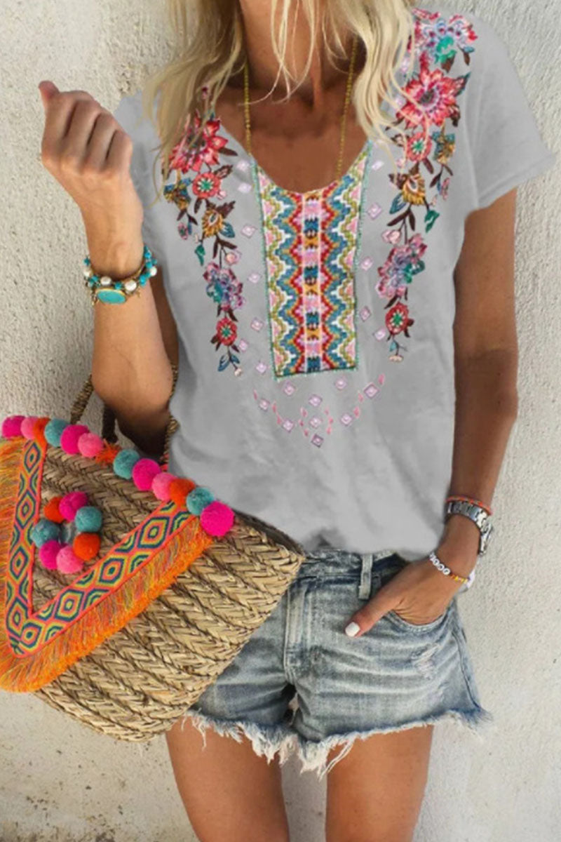 Fashion Street Print O Neck T-Shirts