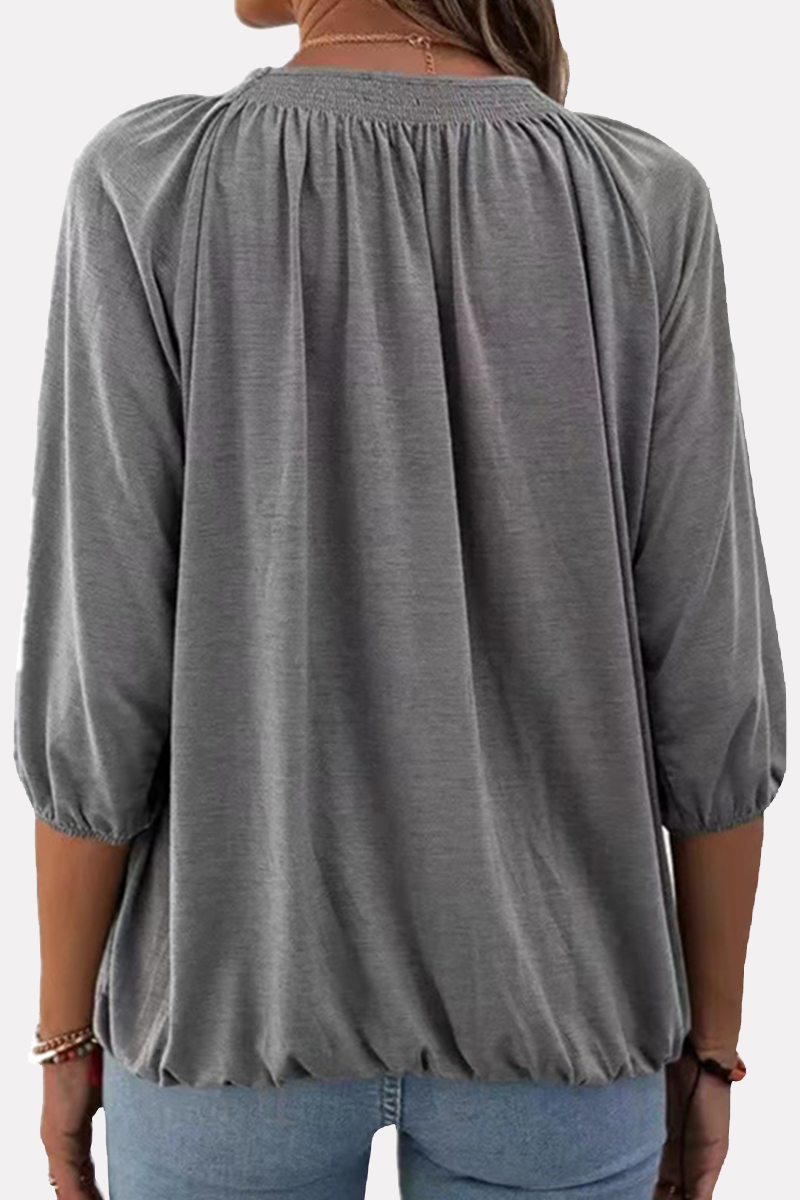 Casual Solid Split Joint Fold O Neck T-Shirts