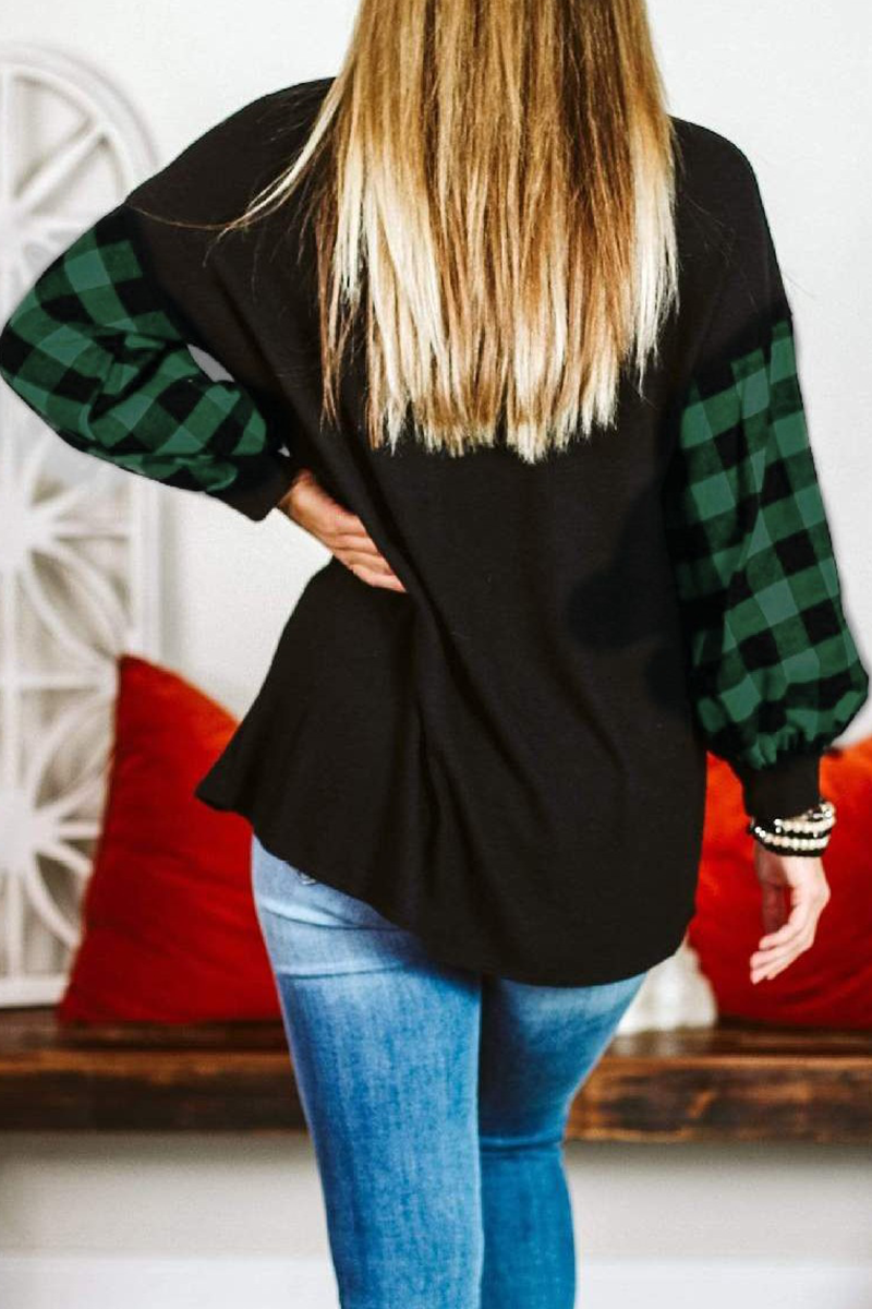 Casual Plaid Split Joint O Neck Tops