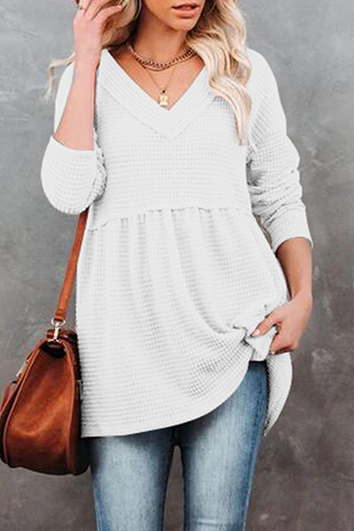 Casual Solid Split Joint Fold V Neck Tops(7 Colors)