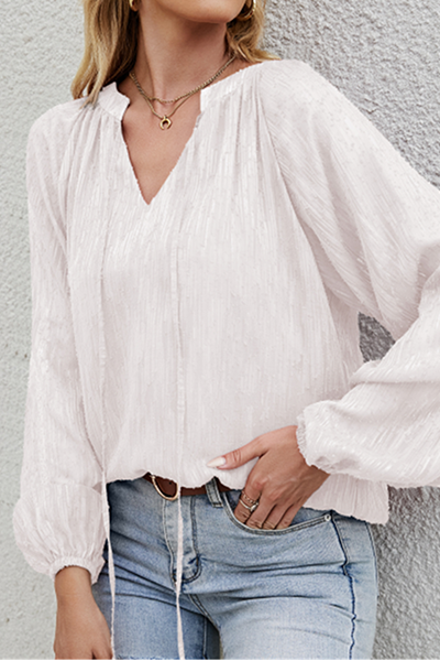 Casual Elegant Solid Split Joint Frenulum V Neck Tops