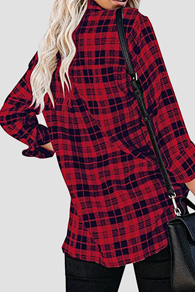 Casual Plaid Frenulum Cross Straps V Neck Tops