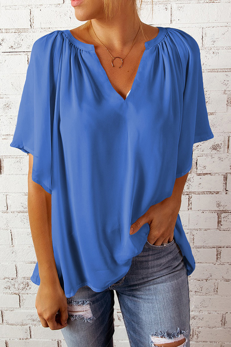 Casual Solid Split Joint V Neck T-Shirts(6 Colors)