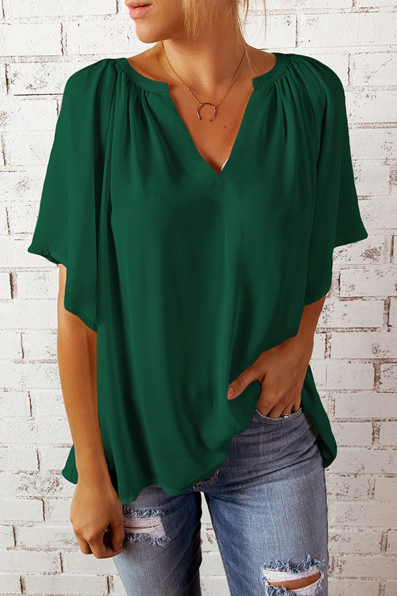 Casual Solid Split Joint V Neck T-Shirts(6 Colors)