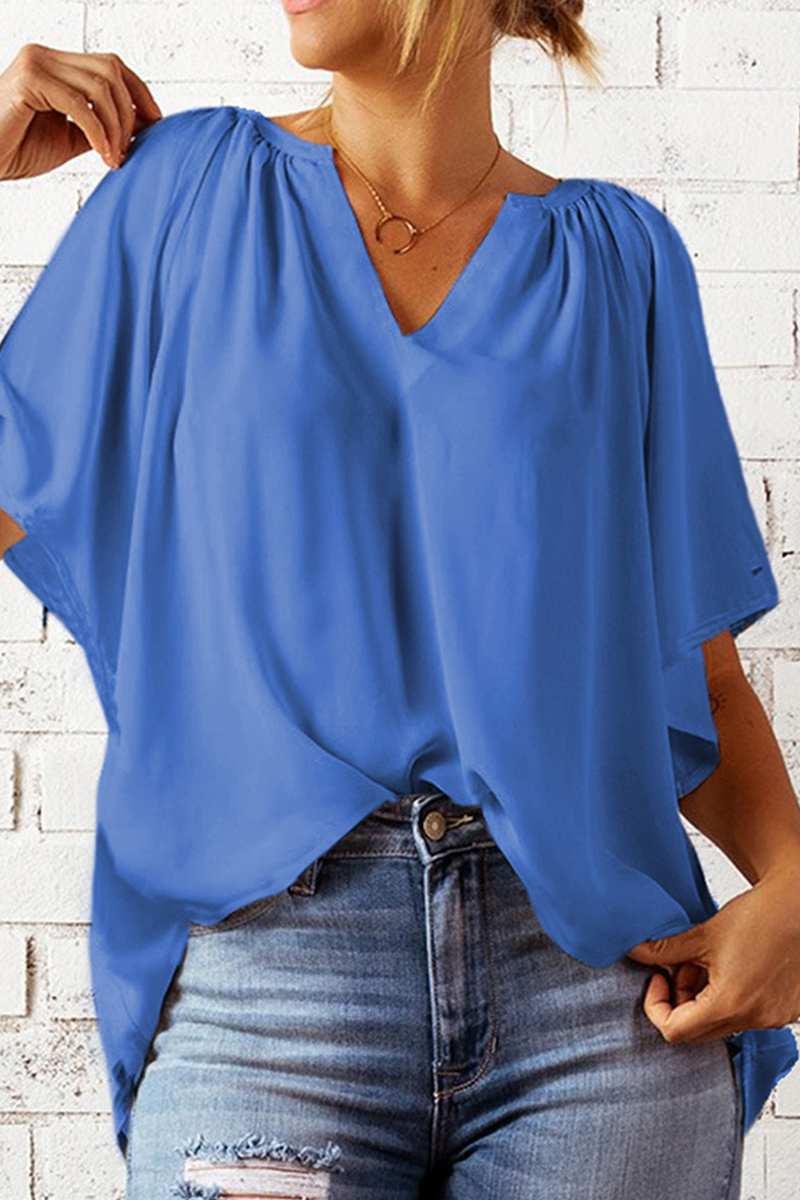 Casual Solid Split Joint V Neck T-Shirts(6 Colors)