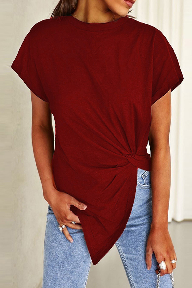 Casual Solid Patchwork O Neck T-Shirts(3 Colors)