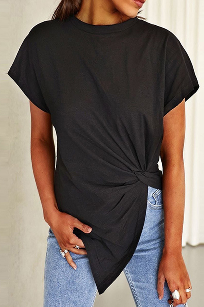 Casual Solid Patchwork O Neck T-Shirts(3 Colors)