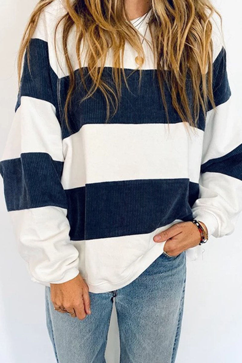 Casual Striped Print Patchwork O Neck Hoodies